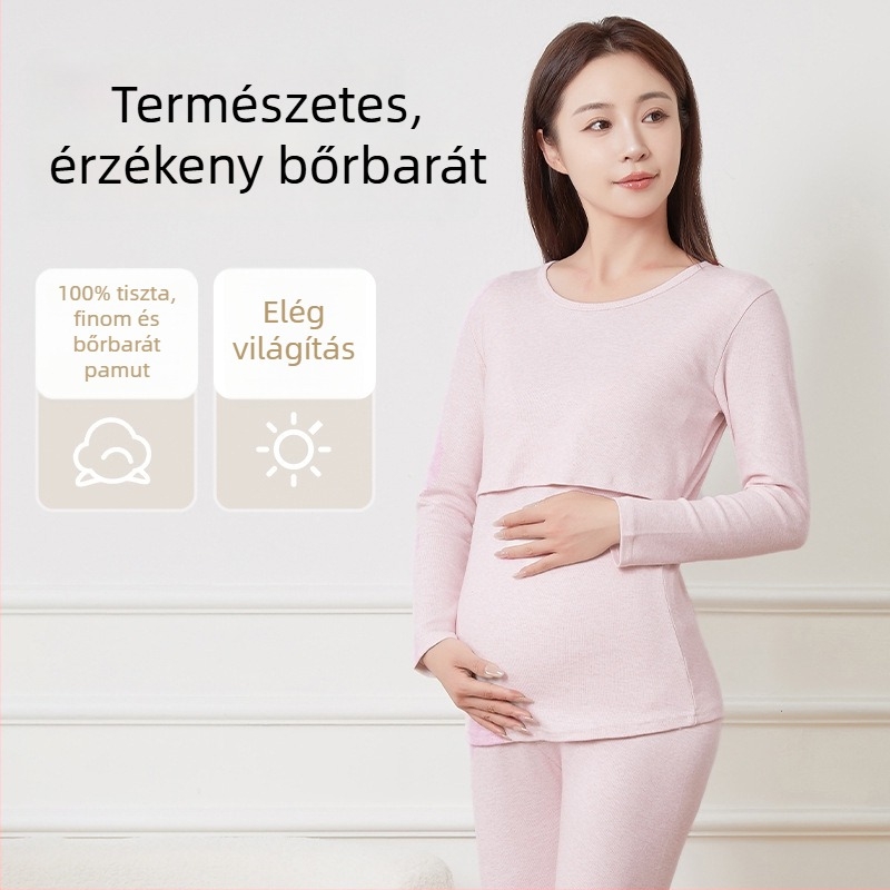Szoptatási nyitással rendelkező kismama hálóruha készlet, pamut, 95%+ pamut-tartalom, hosszú ujjú, őszi 2025