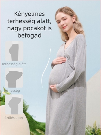 Őszi szoptatós pizsama modal-pamut anyagból, rejtett gombos záródás, csíkos mintázat, kismama és szoptató nők számára, nagy méret