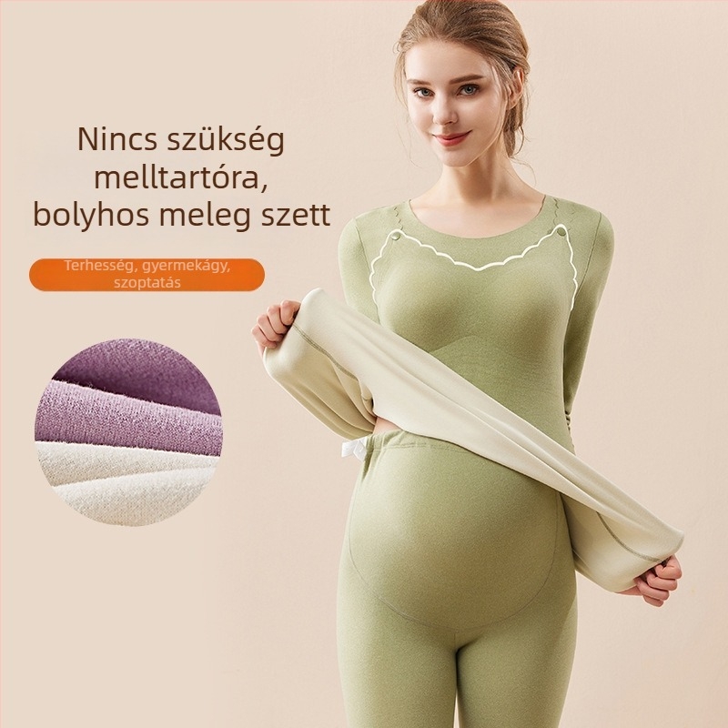 Őszi–téli anyasági szoptatós szett – szoptatós felső és nadrág, meleg, bolyhos anyag