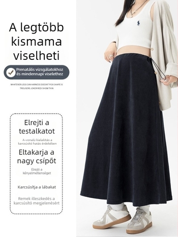 A-vonalú kismama hosszú szoknya, őszi-téli, plusz méret
