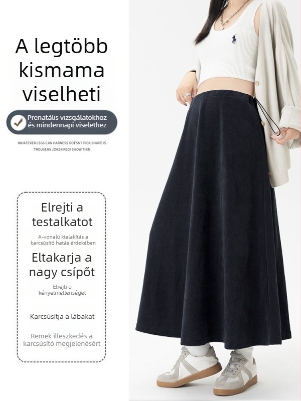 A-vonalú kismama hosszú szoknya, őszi-téli, plusz méret