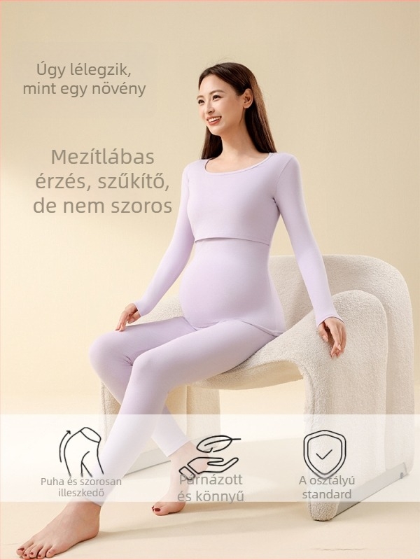 Terhes nők részére tervezett termikus alsónemű készlet, 90–95% pamut, legfeljebb 30% elasztán, hosszú ujjú, szoptatási nyílás, ősz 2025