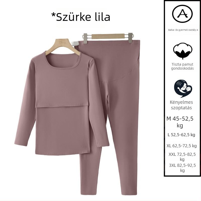 Terhes nők részére tervezett termikus alsónemű készlet, 90–95% pamut, legfeljebb 30% elasztán, hosszú ujjú, szoptatási nyílás, ősz 2025