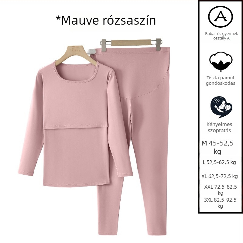 Terhes nők részére tervezett termikus alsónemű készlet, 90–95% pamut, legfeljebb 30% elasztán, hosszú ujjú, szoptatási nyílás, ősz 2025