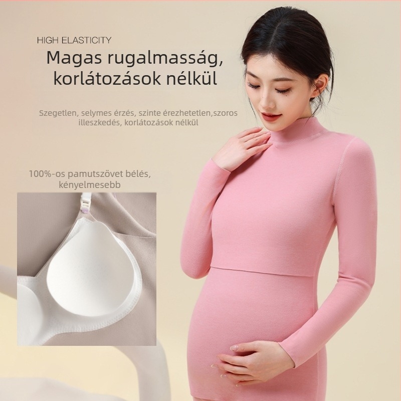 Anyatejes melegítő felső, hosszú ujjú, fél magas gallér, 80–90% poliészter + 10,9% spandex, extra vastag kötés