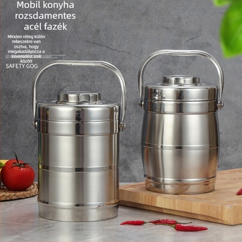 Rozsdamentes acélból készült vákuum-izolált ebédbox, dob alakú, 2 L kapacitás