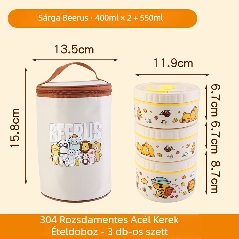 304 rozsdamentes acélból készült hőszigetelt ebédes doboz, többszintű osztályozó kialakítás, mikrohullámú sütőben használható, testreszabás elérhető