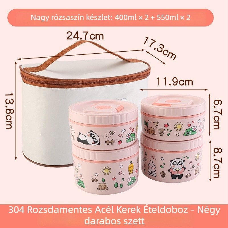 304 rozsdamentes acélból készült hőszigetelt ebédes doboz, többszintű osztályozó kialakítás, mikrohullámú sütőben használható, testreszabás elérhető