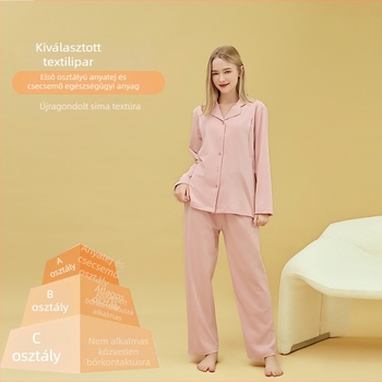 Anyaság és posztpartum otthoni ruhaszett 100% pamutból, cardigan-stílus, szoptatási nyílásokkal, négyzet alakú nyakivágással, hosszú ujjak és nadrág
