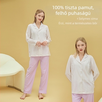 Anyaság és posztpartum otthoni ruhaszett 100% pamutból, cardigan-stílus, szoptatási nyílásokkal, négyzet alakú nyakivágással, hosszú ujjak és nadrág