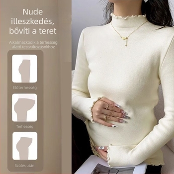 Kismama póló dupla oldalsó bolyhos Chenille belső résszel, őszi-téli melegítéshez, fél magas gallér, 3/4 hosszú ujjú, Spandex-tartalom 50–70%