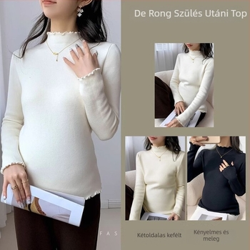 Kismama póló dupla oldalsó bolyhos Chenille belső résszel, őszi-téli melegítéshez, fél magas gallér, 3/4 hosszú ujjú, Spandex-tartalom 50–70%