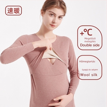 Anyasági termosz alapréteg szett etetéshez — őszi-téli felső és nadrág, kationos poliészter, 181–200 g/m², kerek nyak, hosszú ujj