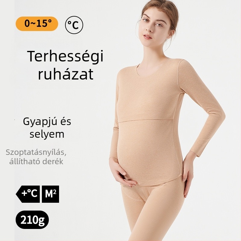 Anyasági termosz alapréteg szett etetéshez — őszi-téli felső és nadrág, kationos poliészter, 181–200 g/m², kerek nyak, hosszú ujj