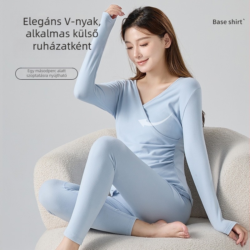 Anyasági melegítő fehérnemű szett posztpartum szoptatáshoz, szoptatós pizsama ősz–tél