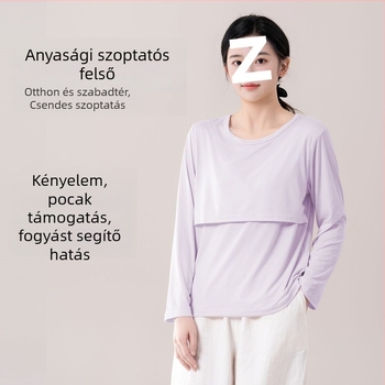 Anyasági szoptatós felső, laza szabás, prémes gallér, 3/4-ös ujjú, chenille anyag, 90–95% spandex