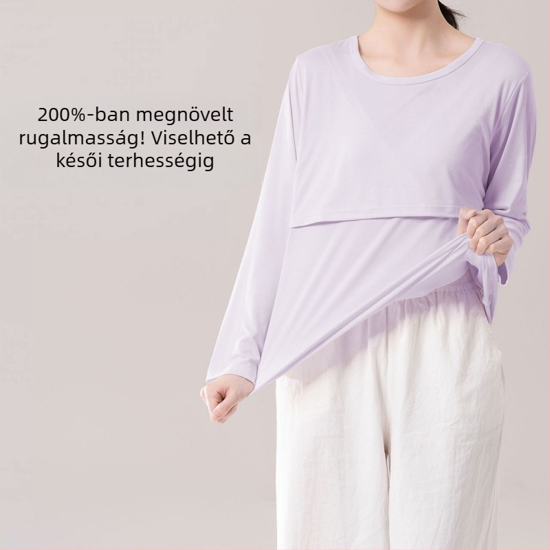 Anyasági szoptatós felső, laza szabás, prémes gallér, 3/4-ös ujjú, chenille anyag, 90–95% spandex