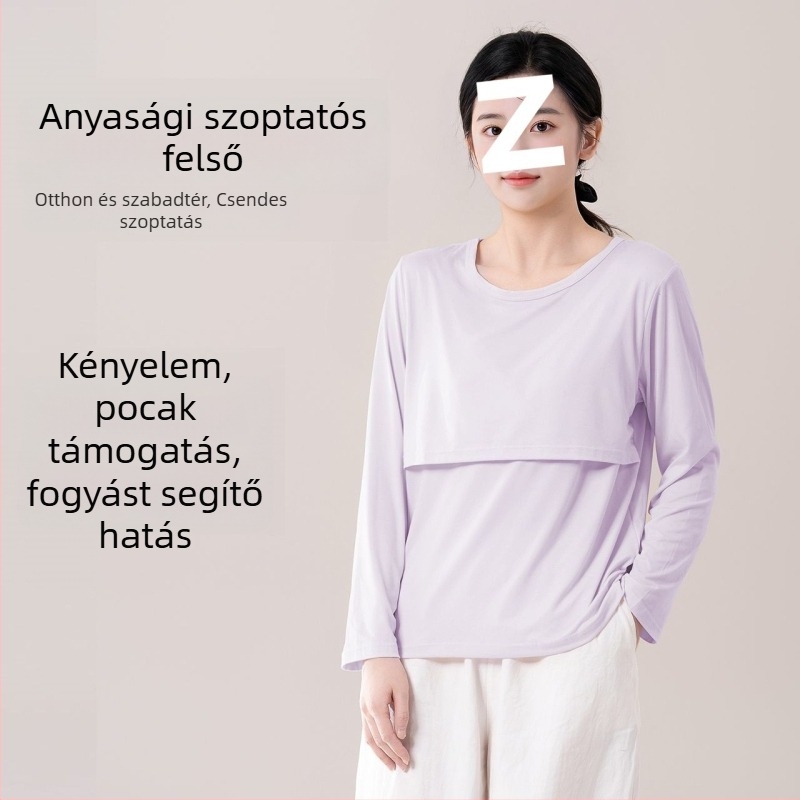 Anyasági szoptatós felső, laza szabás, prémes gallér, 3/4-ös ujjú, chenille anyag, 90–95% spandex