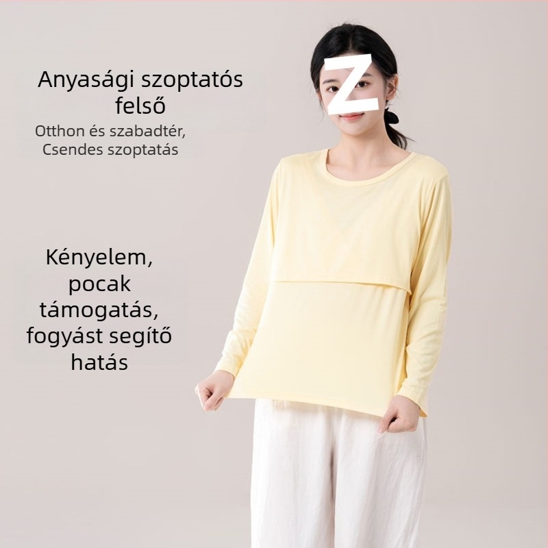 Anyasági szoptatós felső, laza szabás, prémes gallér, 3/4-ös ujjú, chenille anyag, 90–95% spandex