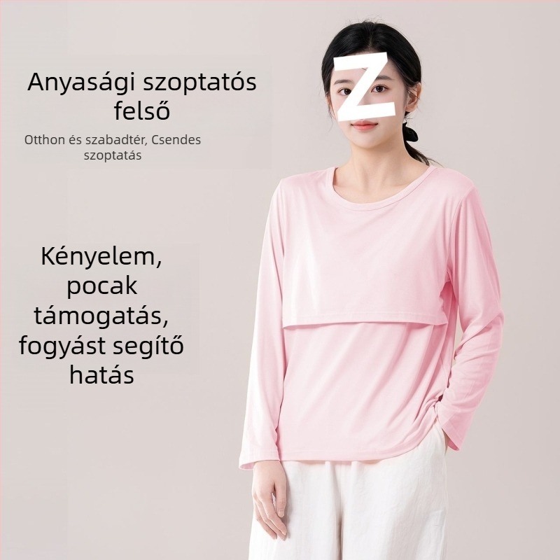 Anyasági szoptatós felső, laza szabás, prémes gallér, 3/4-ös ujjú, chenille anyag, 90–95% spandex