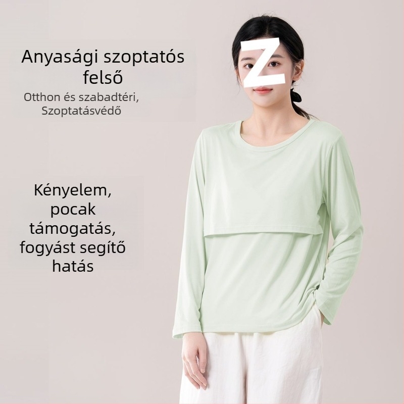 Anyasági szoptatós felső, laza szabás, prémes gallér, 3/4-ös ujjú, chenille anyag, 90–95% spandex