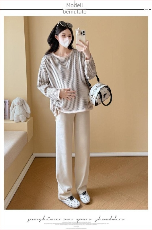 Várandós nőknek csíkos kötött kétrészes szett ősz-télre