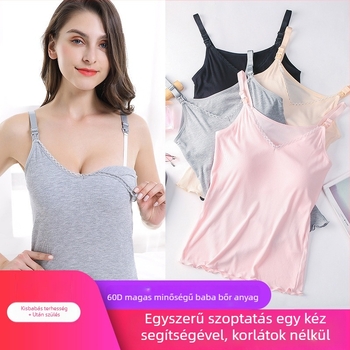 Szoptatós top, ujjas nélkül, V-nyakú, pamut bélés, 90–95% viszkózrost