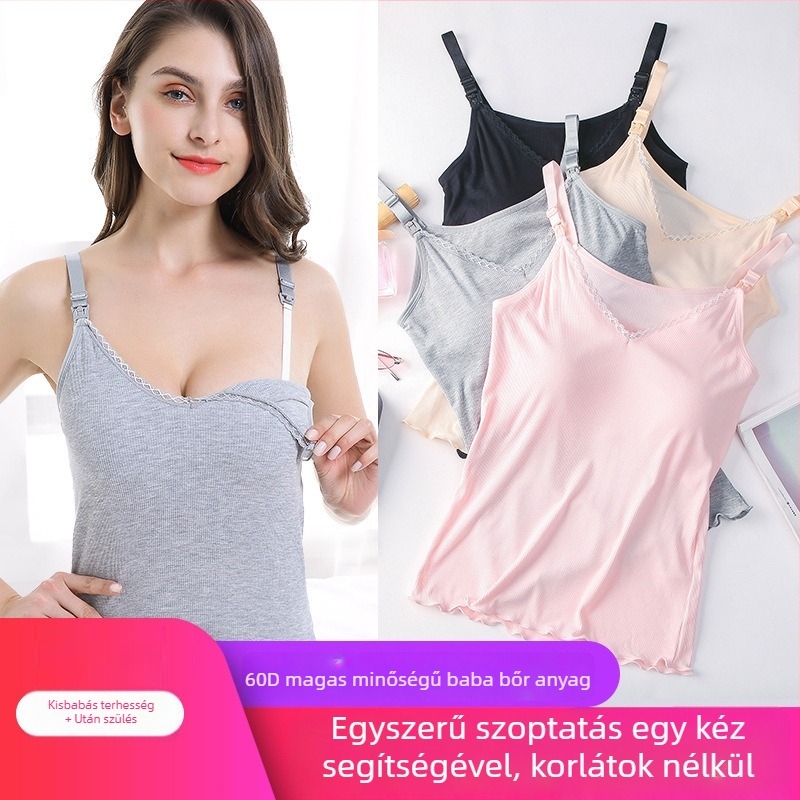 Szoptatós top, ujjas nélkül, V-nyakú, pamut bélés, 90–95% viszkózrost