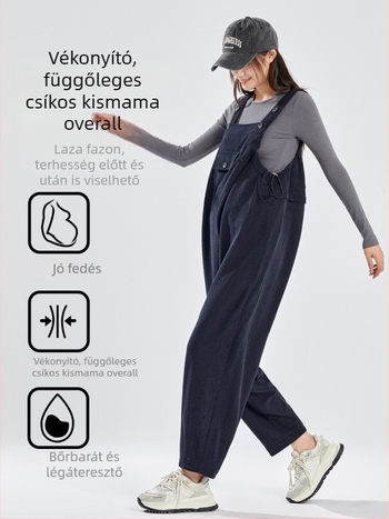 Corduroy anyagú terhes nadrág pántos kivitelben, fleece bélés, őszi-téli, vastag, koreai stílus, 2024