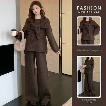 Szoptatási nyílással ellátott kismama kötött szett, koreai-japán laza stílus, acril-spandex keverék, tél 2025