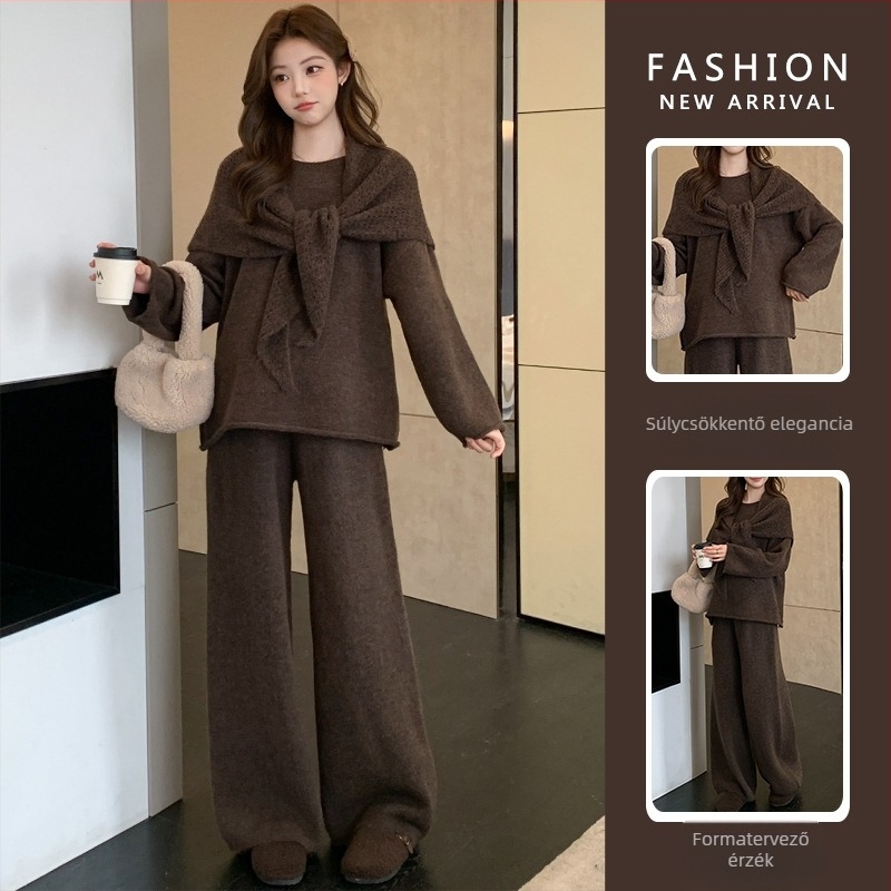 Szoptatási nyílással ellátott kismama kötött szett, koreai-japán laza stílus, acril-spandex keverék, tél 2025