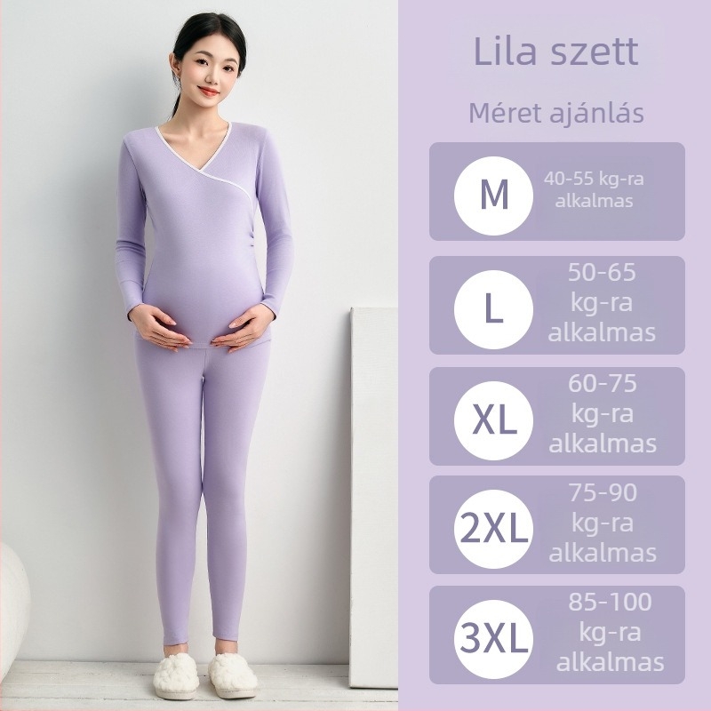 Őszi–téli kismama- és anyuka pizsamszett: hosszúujjú felső és nadrág, 95% pamut, termo alsó