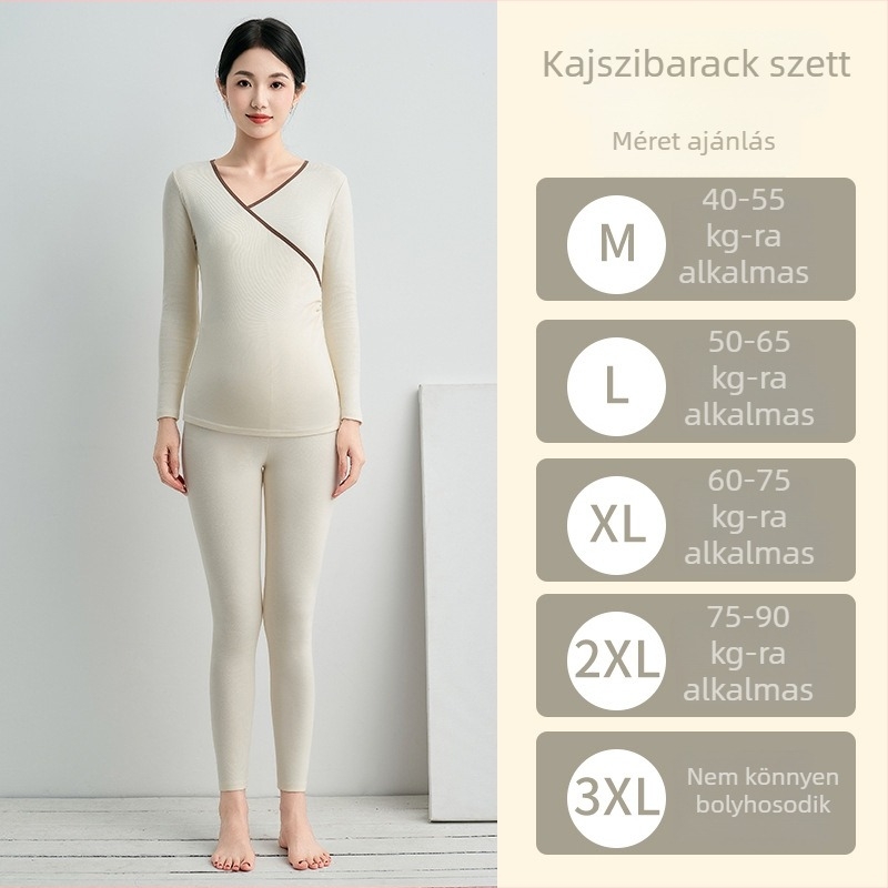 Őszi–téli kismama- és anyuka pizsamszett: hosszúujjú felső és nadrág, 95% pamut, termo alsó