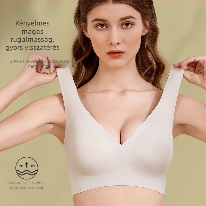 Plusz méretű terhes-szoptatós melltartó, vezeték nélküli, varrás nélküli, keresztezett pántok, középméretű kosár, rögzített dupla vállpánt