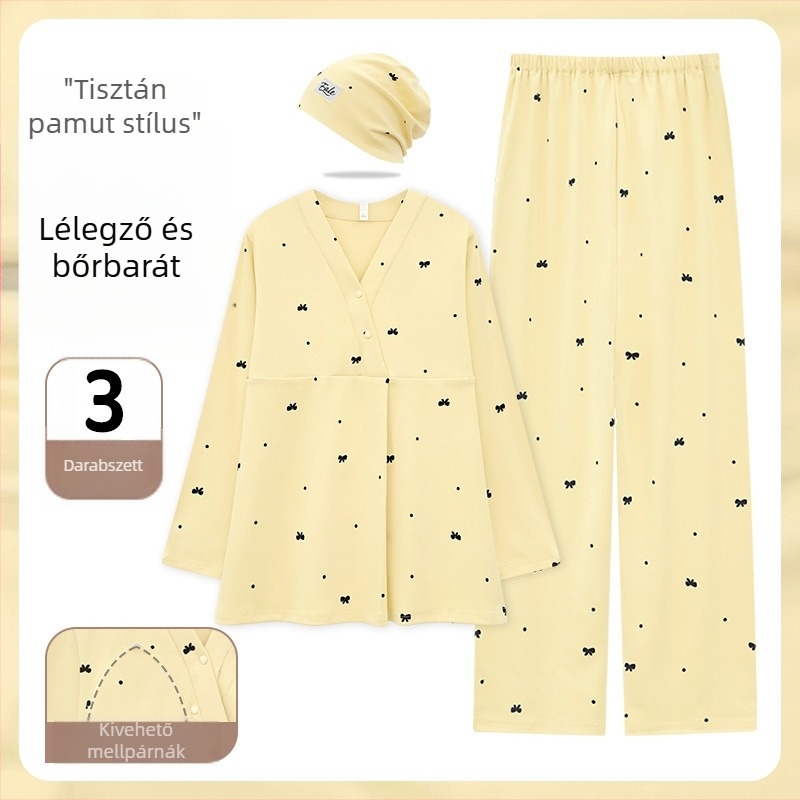 Anyasági pizsama mellpárnával — A osztályú anya-baba minőség, 100% pamut, őszi-téli postpartum szoptatós hálóing