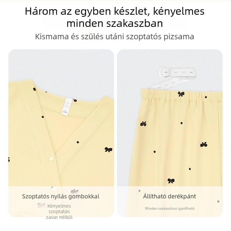 Anyasági pizsama mellpárnával — A osztályú anya-baba minőség, 100% pamut, őszi-téli postpartum szoptatós hálóing