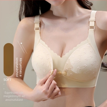Anyasági melltartó szoptatáshoz vékony formázott kosarakkal, csipkével, merevítő nélkül, hátul négy soros záródással, szoptatáshoz
