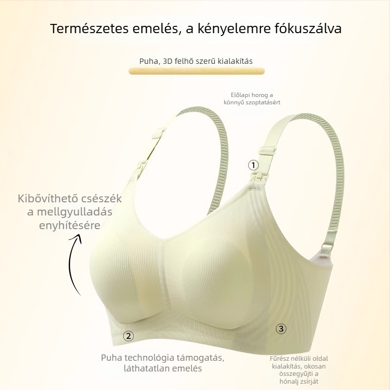 Modal anyagú szoptatós melltartó — ultra vékony formázott kosarak, elölt záródó, levehető dupla vállpántok, hátul négy sor kampó, minden szakaszhoz