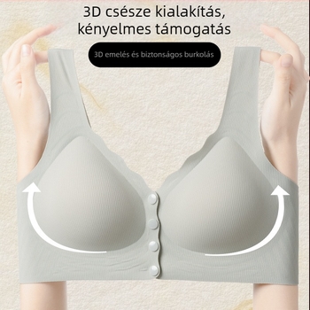 Elölkapcsos szoptatós melltartó, légáteresztő nylon anyagból, acélmentes, vékony formázott kosarakkal, a posztpartum időszakra