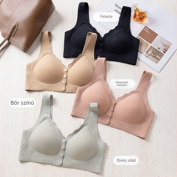 Elölkapcsos szoptatós melltartó, légáteresztő nylon anyagból, acélmentes, vékony formázott kosarakkal, a posztpartum időszakra
