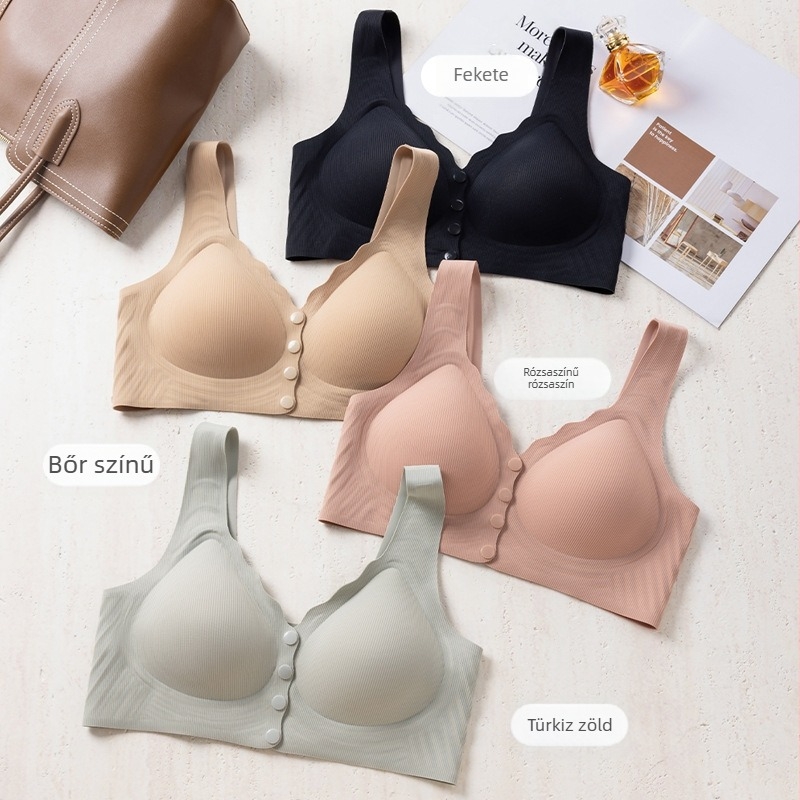 Elölkapcsos szoptatós melltartó, légáteresztő nylon anyagból, acélmentes, vékony formázott kosarakkal, a posztpartum időszakra