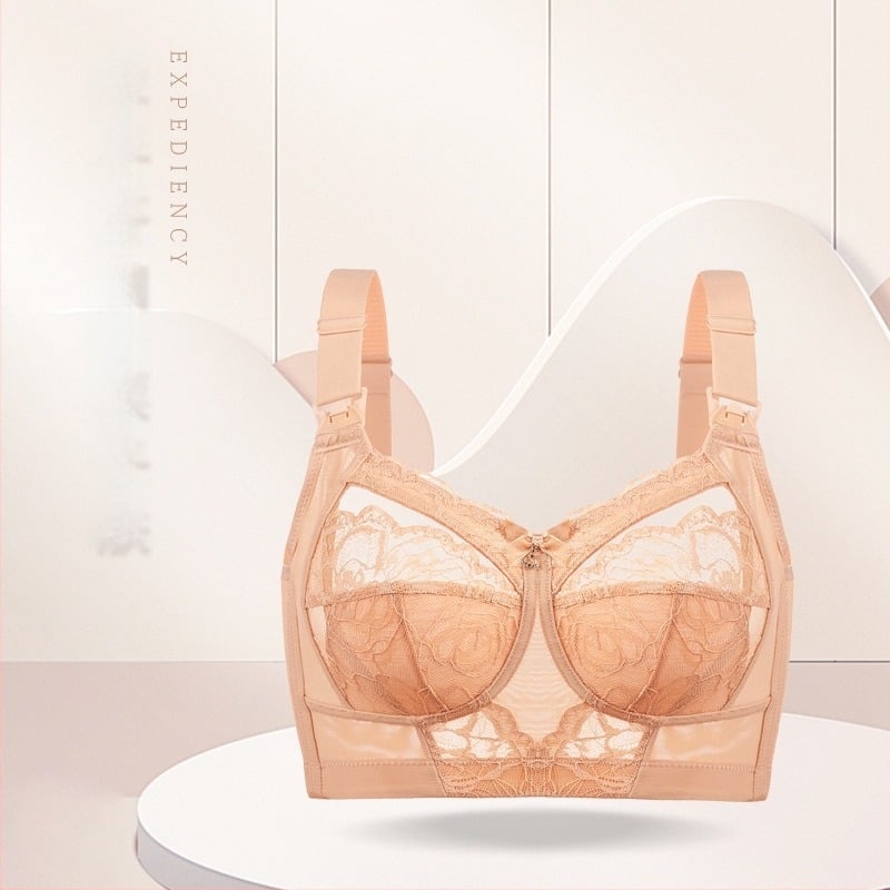 Szoptatós melltartó terhes nőknek – ultra vékonyan formázott kosarai, jacquard csipke dizájn, hátoldali öt sor kapocs, fixált dupla vállpántok, minden szakaszban megfelelő szoptatáshoz