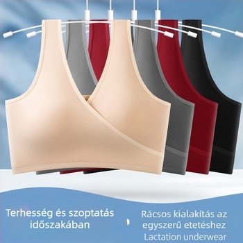 Szoptatós melltartó keresztpántú hátsó résszel, kényelmes pamutból, vékony kosarakkal, oldalsó nyitással, merevítő nélkül