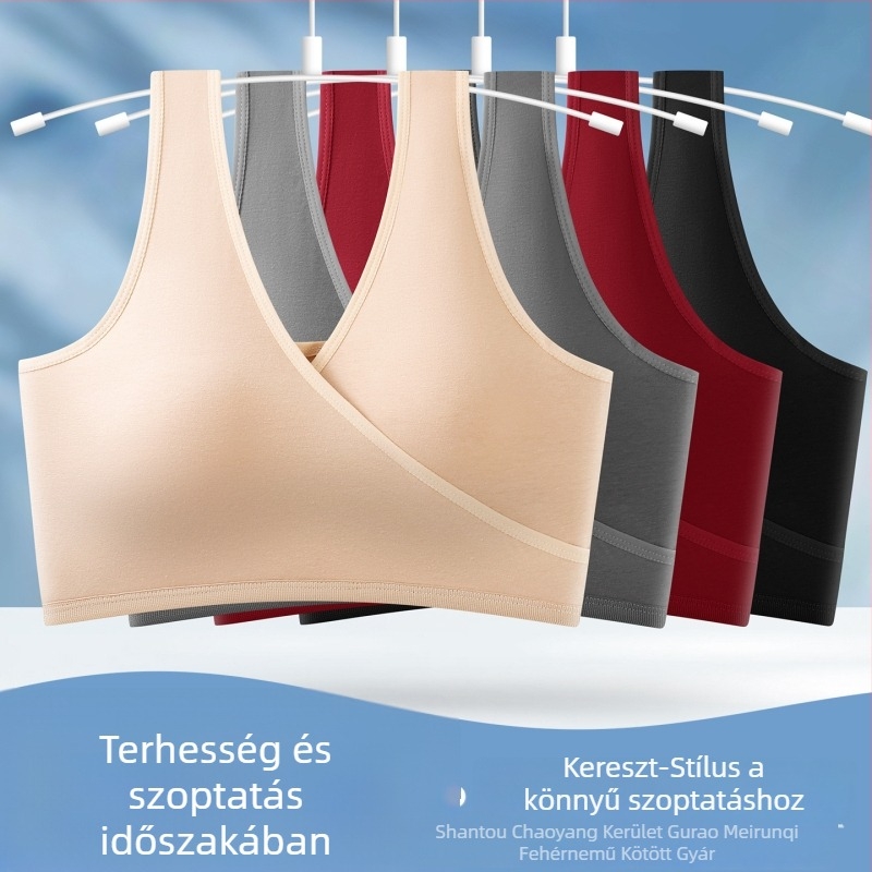 Szoptatós melltartó keresztpántú hátsó résszel, kényelmes pamutból, vékony kosarakkal, oldalsó nyitással, merevítő nélkül