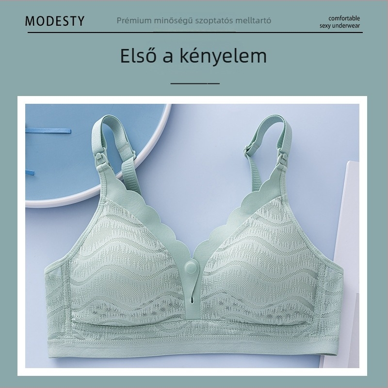 Szoptatós melltartó előre záródással, varrás nélküli csipkével, fő anyag nylon, vékony formázott kosarak, pamut bélés