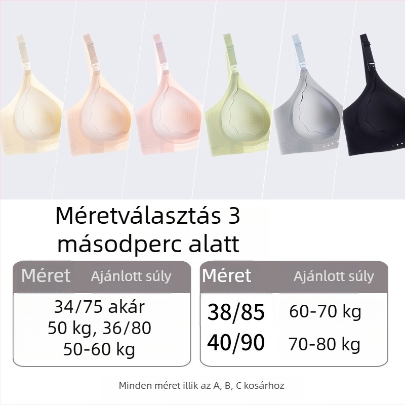 Szoptatós melltartó közepes formájú kosarakkal, rögzített dupla vállpántokkal, nejlon anyagból, hátsó négy sor kapoccsal, minden szakaszhoz