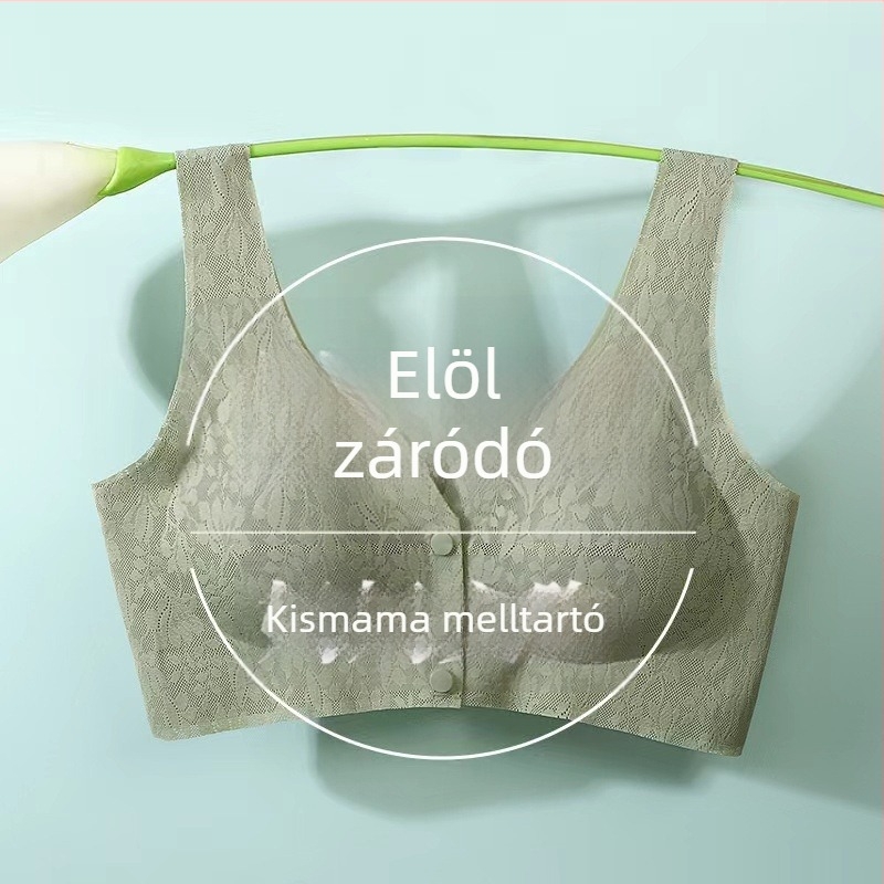 Elöl záródó szoptatós melltartó, csipkés, vékony, légáteresztő, merevítő nélküli, push-up hatás, nagy méretek