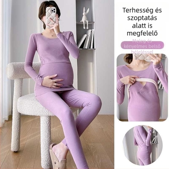 Terhes nők téli melegítő készlet szoptatáshoz — kétoldalas velúr, varrás nélküli anyag, hosszú ujjú, magas gallér