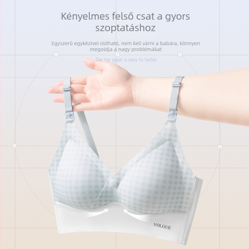 Kockás mintájú kismama–szoptatós melltartó, tartást adó, formázó hatás, kényelmes terhesség és szoptatás alatt, kétfunkciós, elülső záródás