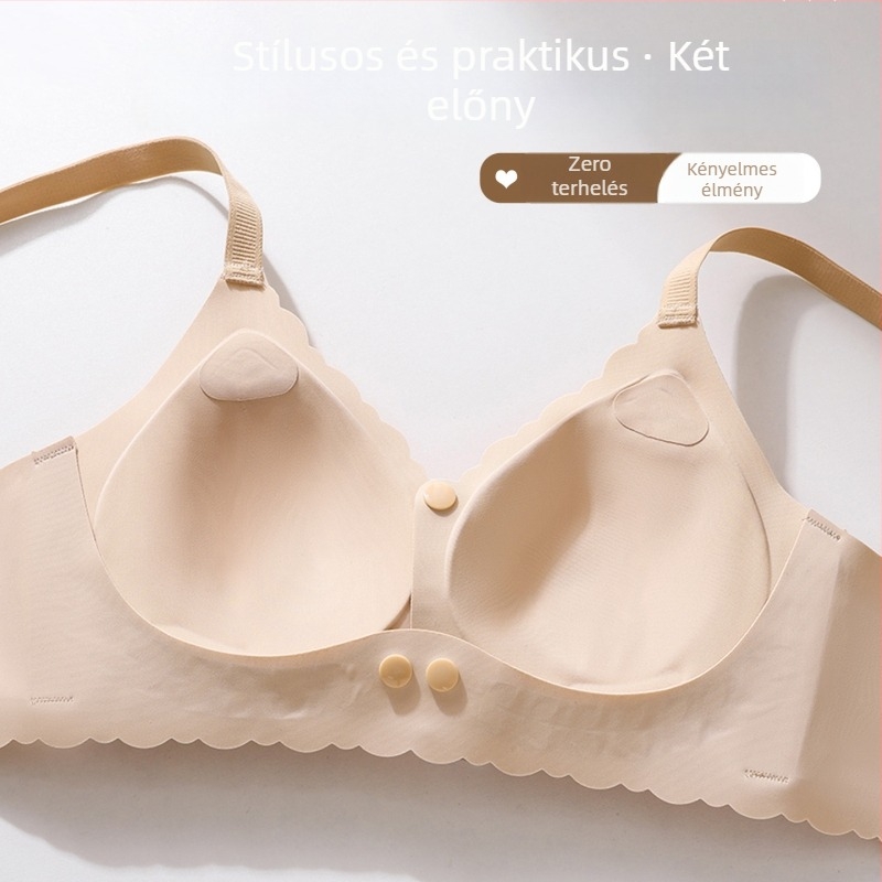 Előre nyitható szoptatós melltartó, formázott kosarakkal, nejlon anyag, rögzített vállpántok, hátul három sor patent